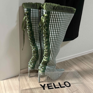 イエローブーツ(Yellow boots)のYELLO ギンガムチェック　ロングブーツ　L(ブーツ)