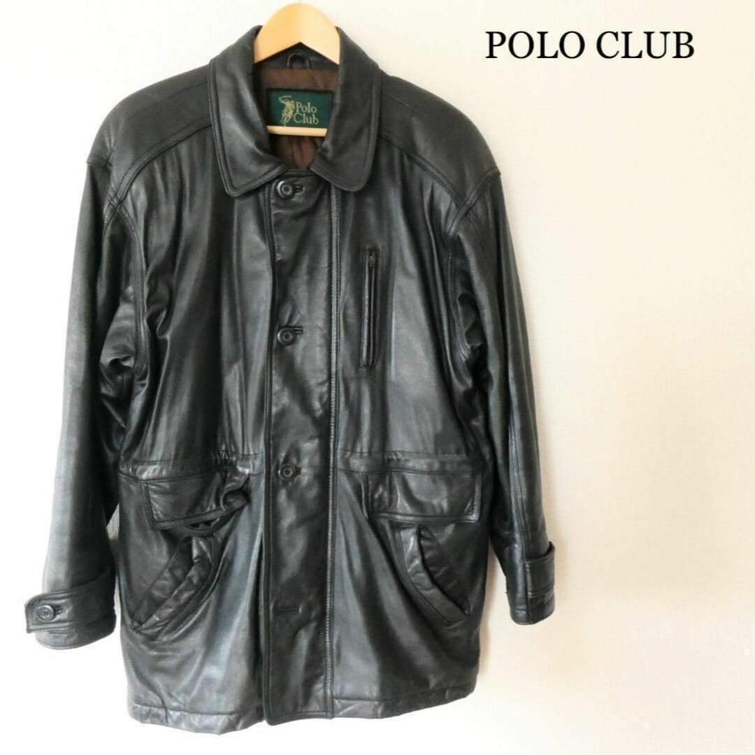 Polo Club(ポロクラブ)の良品 ポロクラブ レザー ミドル丈 レザージャケット ハーフコート M 黒 メンズのジャケット/アウター(レザージャケット)の商品写真