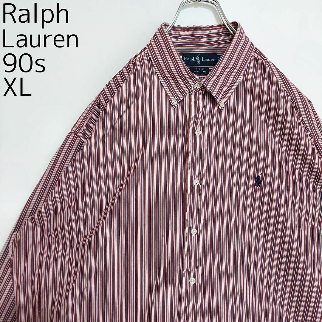 Ralph Lauren(ラルフローレン)の90s ラルフローレン BDストライプシャツ 刺繍 ポニー XL 赤 青 白 メンズのトップス(シャツ)の商品写真
