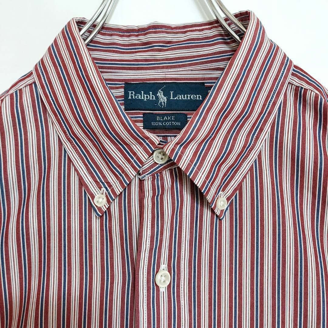 Ralph Lauren(ラルフローレン)の90s ラルフローレン BDストライプシャツ 刺繍 ポニー XL 赤 青 白 メンズのトップス(シャツ)の商品写真