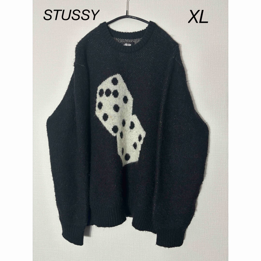 stussy ダイス サイコロ モヘア ニット セーター XL 黒 白