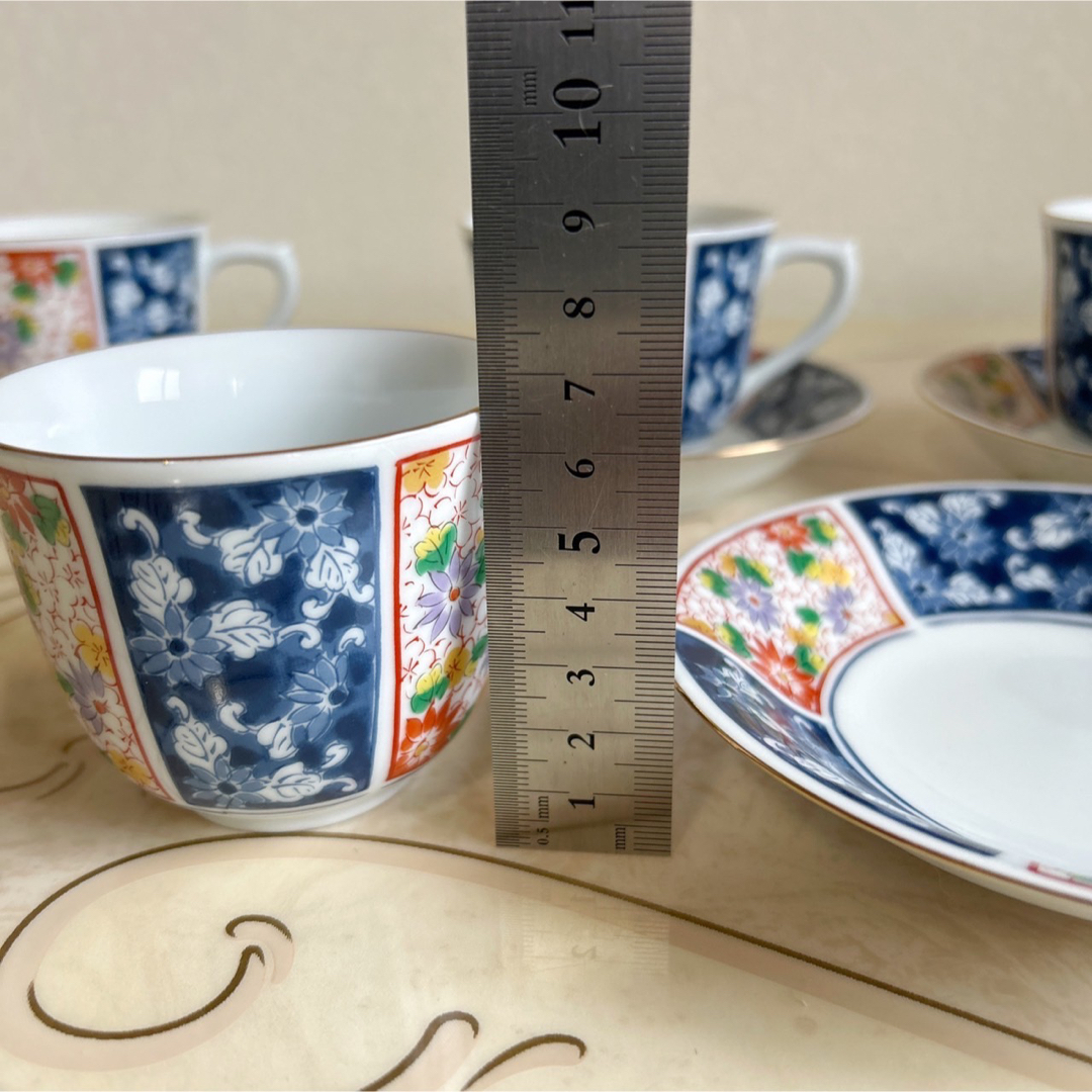 有田焼 愛信窯 カップ&ソーサー 5客セット 色絵 花唐草 古 有田焼 愛信窯 カップ&ソーサー 5客セット 色絵 花唐草 古