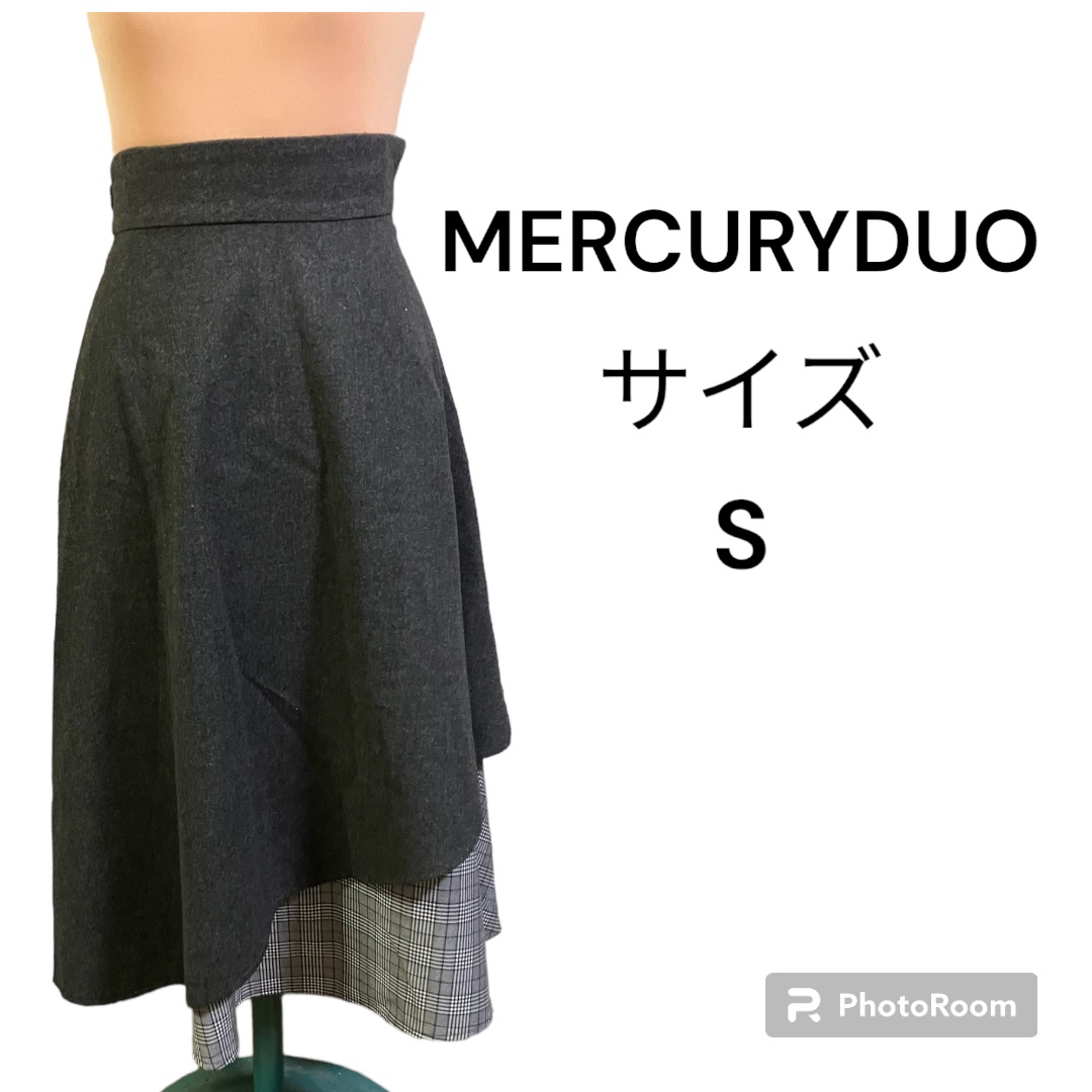 MERCURYDUO(マーキュリーデュオ)のMERCURYDUO イレヘム切替チェック柄スカート　サイズS グレー レディースのスカート(ロングスカート)の商品写真