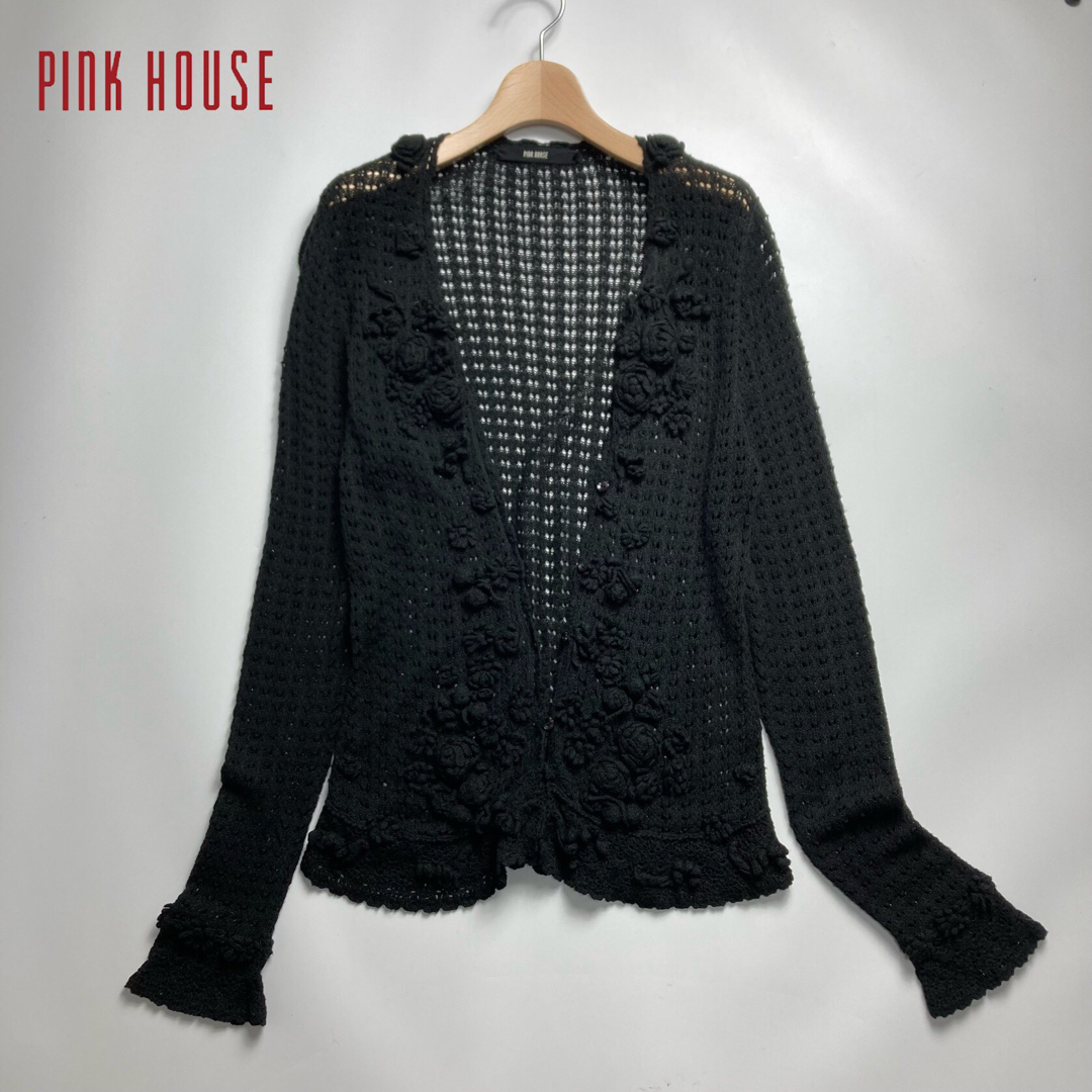 PINK HOUSE(ピンクハウス)のPINK HOUSE ピンクハウス　シースルー　カーディガン　花柄　カットソー レディースのトップス(カーディガン)の商品写真