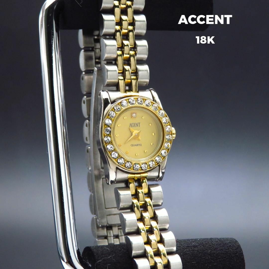 ACCENT 腕時計 コンビカラー キラキラベゼル 18K リュウズ 1Pダイア レディースのファッション小物(腕時計)の商品写真