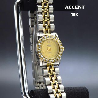 ACCENT 腕時計 コンビカラー キラキラベゼル 18K リュウズ 1Pダイア(腕時計)