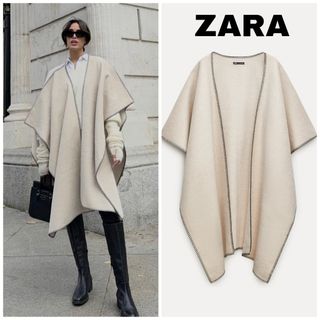 ZARA　シーム ウールブレンドケープ　エクリュ　ベージュ系