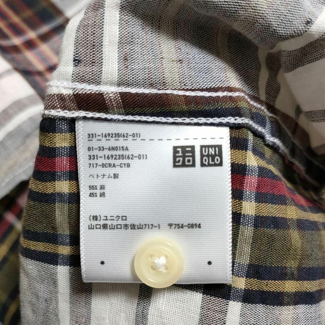 UNIQLO(ユニクロ)のUNIQLO ユニクロ (M)　リネンコットンチェックシャツ　半袖 メンズのトップス(シャツ)の商品写真