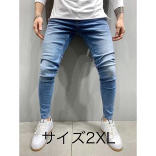 メンズ スキニーデニム 2XL ライトブルー スキニー ジーンズ ストレッチ(デニム/ジーンズ)