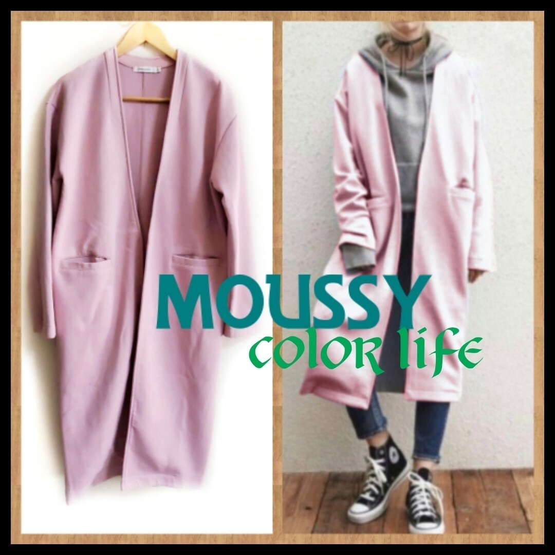 moussy(マウジー)の【MOUSSY】ノーカラーカットコート☆ピンク レディースのジャケット/アウター(ノーカラージャケット)の商品写真