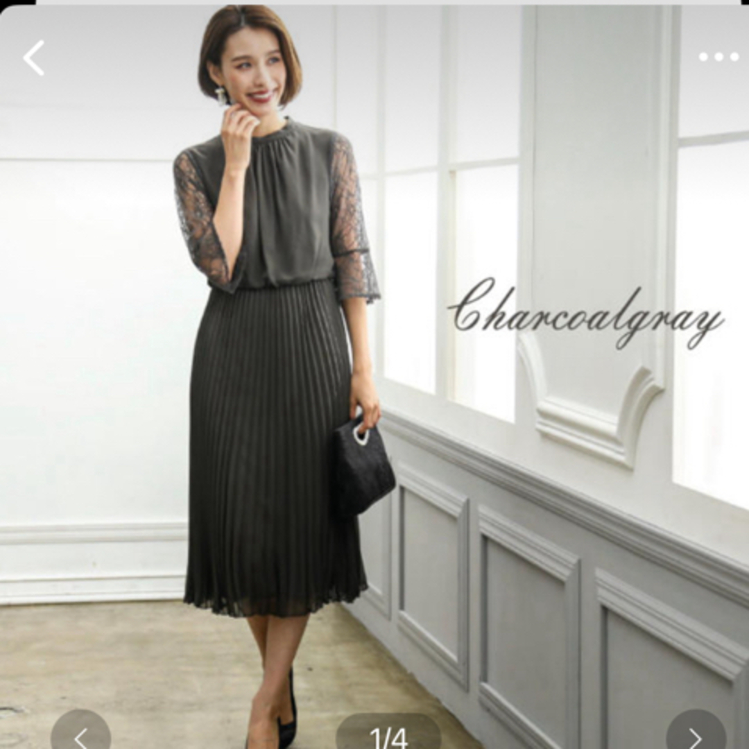 新品タグ付き　パーティドレス　M   チャコールグレー レディースのフォーマル/ドレス(ミディアムドレス)の商品写真
