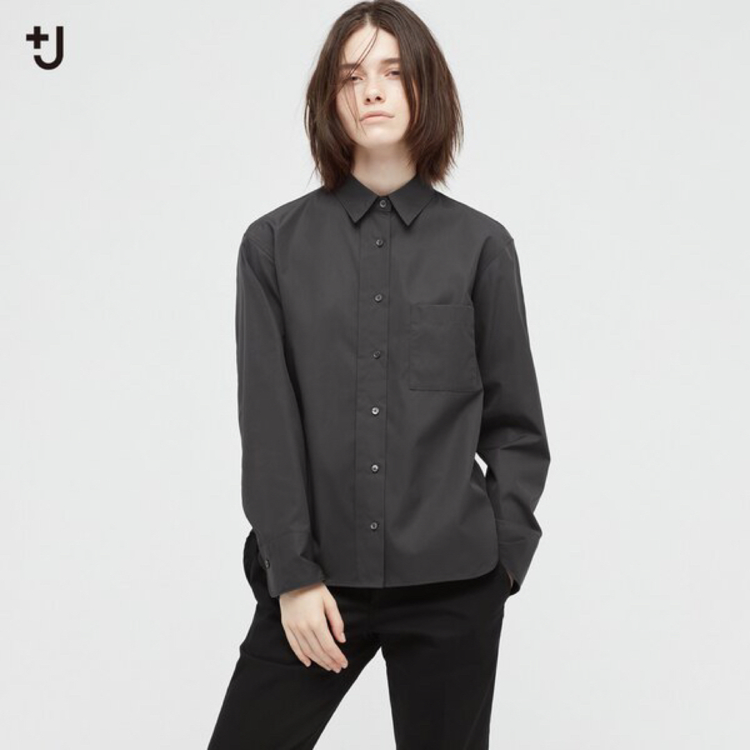 UNIQLO(ユニクロ)のUNIQLO +J スーピマコットンシャツ 2022 ブラック オーバーサイズ レディースのトップス(シャツ/ブラウス(長袖/七分))の商品写真