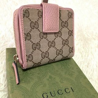 Gucci - GUCCI グッチ 二つ折り財布 ベージュ サーモンピンク 中古の