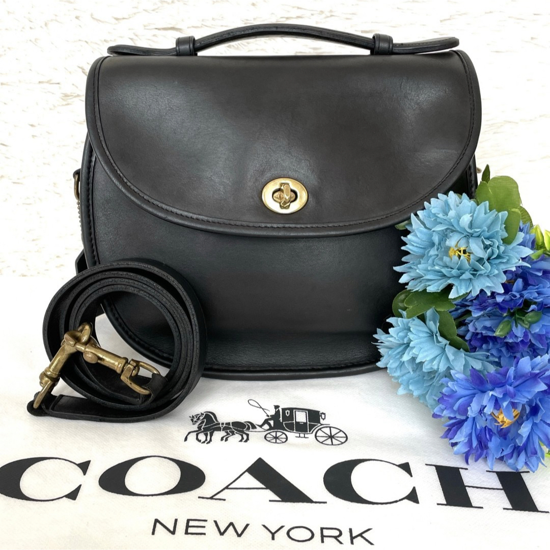 美品✨COACH ショルダーバッグ ターンロック レザー ブラック ゴールド金具グラブタンレザー