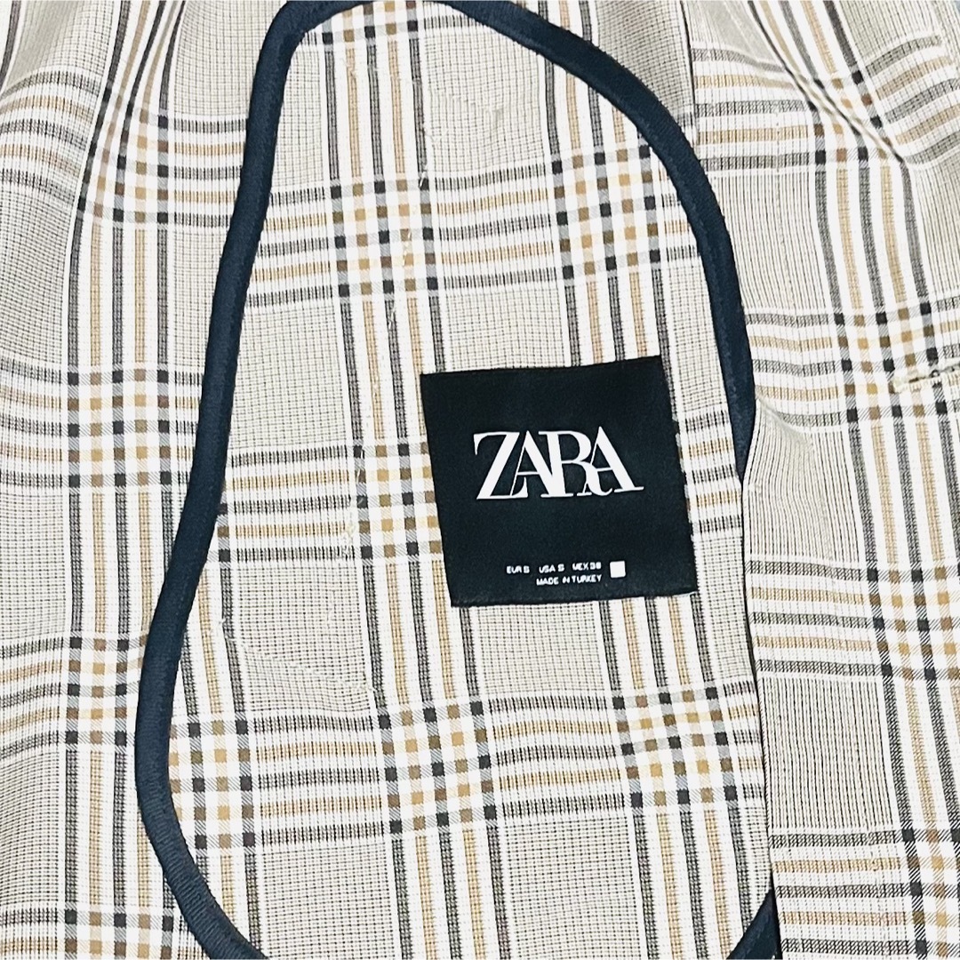 【美品】 ザラ ZARA チェック ステンカラーコート メンズ S