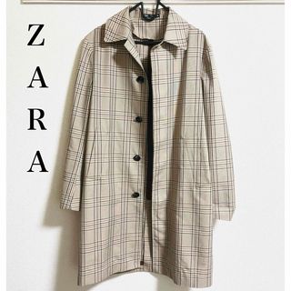 【美品】 ザラ ZARA チェック ステンカラーコート メンズ S 