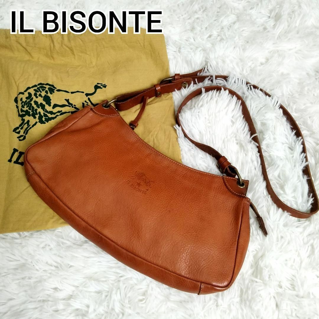 IL BISONTE(イルビゾンテ)の美品 イルビゾンテ ショルダーバッグ ミニ オールレザー 保存袋付き ブラウン レディースのバッグ(ショルダーバッグ)の商品写真