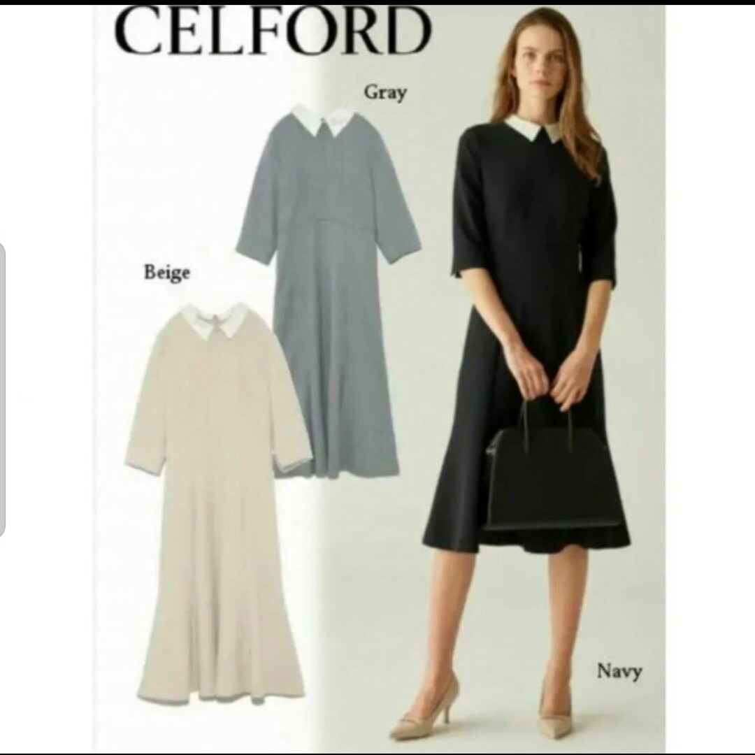 CELFORD(セルフォード)のCELFORD　セルフォード　ワンピース　襟付き　ネイビー　サイズ34 レディースのワンピース(ひざ丈ワンピース)の商品写真