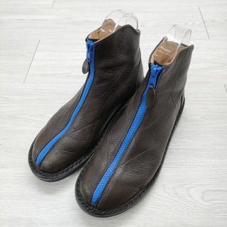 トリッペン(trippen)のtrippen ZIP BOOT VSC shark サイズ38 フロントジップ ブーツ ブラウン ブルー レディース トリッペン【中古】4-0205G◎(ブーツ)