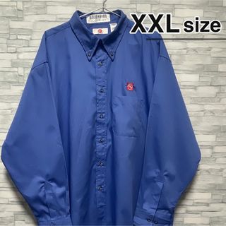 シャツ(shirts)のUSA古着　ワークシャツ　XXLサイズ　長袖　ブルー　青　ボタンダウン　企業ロゴ(シャツ)