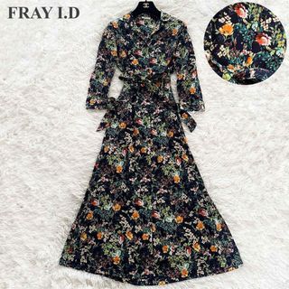 フレイアイディー(FRAY I.D)のFRAY.ID サイドスリット フラワー ワンピース ネイビー(ロングワンピース/マキシワンピース)