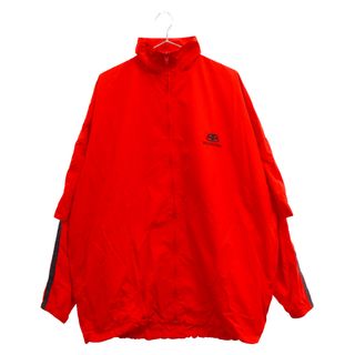 バレンシアガ(Balenciaga)のBALENCIAGA バレンシアガ 19AW BBロゴダブルスリーブナイロンジップアップブルゾン ジャケット ナイロンジャケット サイドライン レッド 602278 TGO11(ナイロンジャケット)