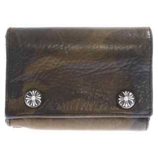 クロムハーツ(Chrome Hearts)のCHROME HEARTS クロムハーツ 3FOLD 3フォールド クロスボタンレザーウォレット財布 カモフラ 迷彩 ブラウン(折り財布)