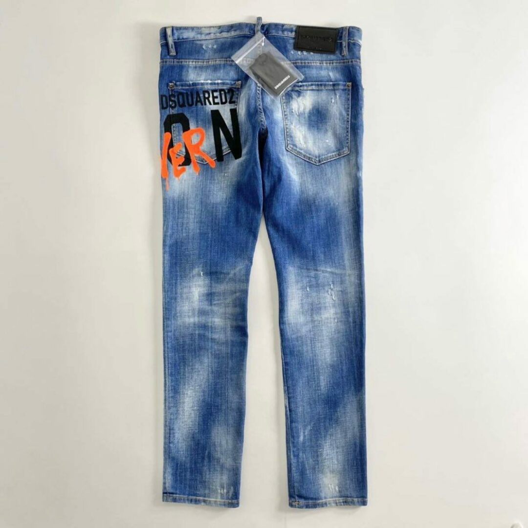 34e29 《新品》 DSQUARED2 ディースクエアード 22SS ICON MEDIUM WASH SKATER JEANS 48 ペイント加工  デニムパンツ ジーンズ ダメージ加工 インディゴ