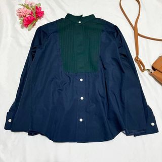 サカイ(sacai)の美品 sacai サカイ バックプリーツシャツ 長袖 ネイビー 2(シャツ/ブラウス(長袖/七分))