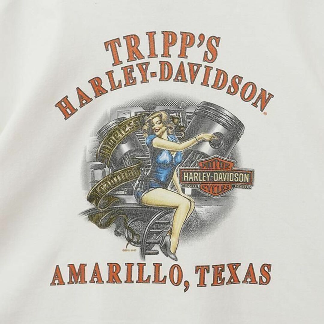 Harley Davidson(ハーレーダビッドソン)のハーレーダビッドソン ノースリーブ プリントTシャツ ガール バイク 4XL 白 メンズのトップス(Tシャツ/カットソー(半袖/袖なし))の商品写真