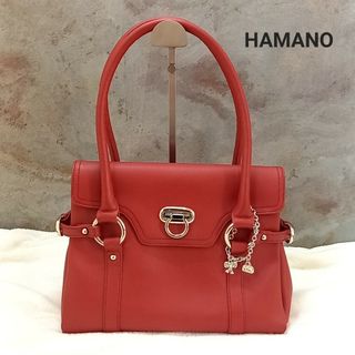 ハマノヒカクコウゲイ(濱野皮革工藝/HAMANO)の濱野バッグ　HAMANO ハンドバッグ　レザー　美品　赤　レッド　チャーム付き(ハンドバッグ)