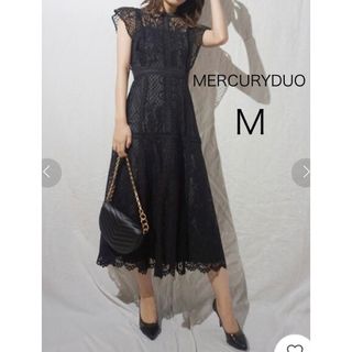 マーキュリーデュオ(MERCURYDUO)の【美品】マーキュリーデュオ　レースハイネックドレス　M  ブラック(ロングワンピース/マキシワンピース)