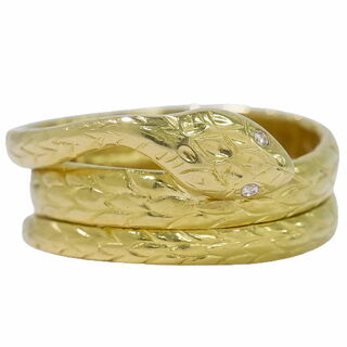本物 スネーク モチーフ ダイヤモンド K18 YG リング 指輪 16号 イエローゴールド アクセサリー ジュエリー 中古(リング(指輪))
