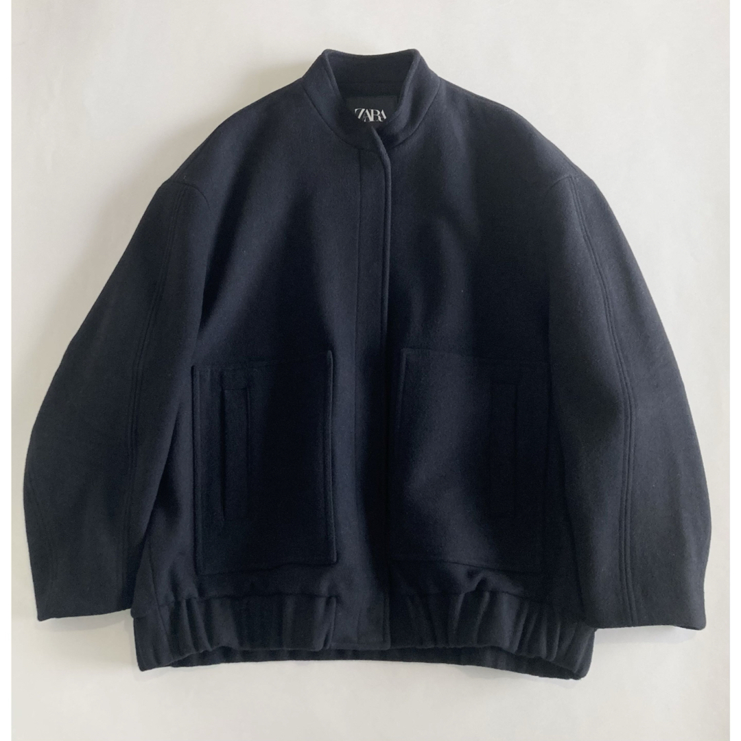 ZARA(ザラ)のZARA ウールブレンドボンバージャケット　Ｌ　黒 レディースのジャケット/アウター(ブルゾン)の商品写真