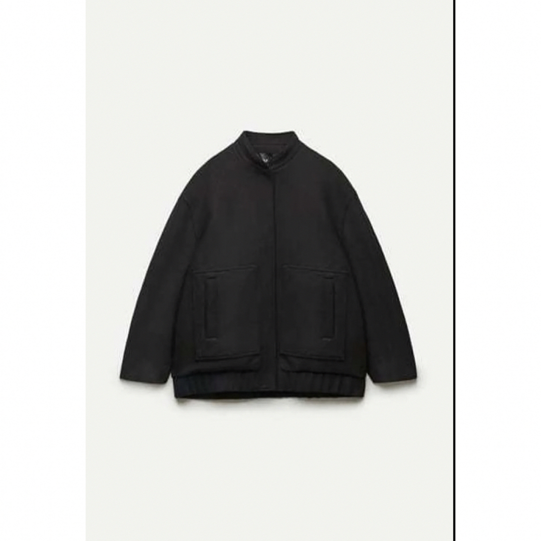 ZARA(ザラ)のZARA ウールブレンドボンバージャケット　Ｌ　黒 レディースのジャケット/アウター(ブルゾン)の商品写真