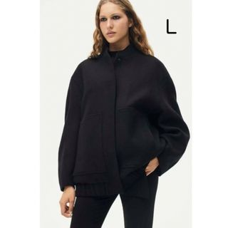 ザラ(ZARA)のZARA ウールブレンドボンバージャケット　Ｌ　黒(ブルゾン)