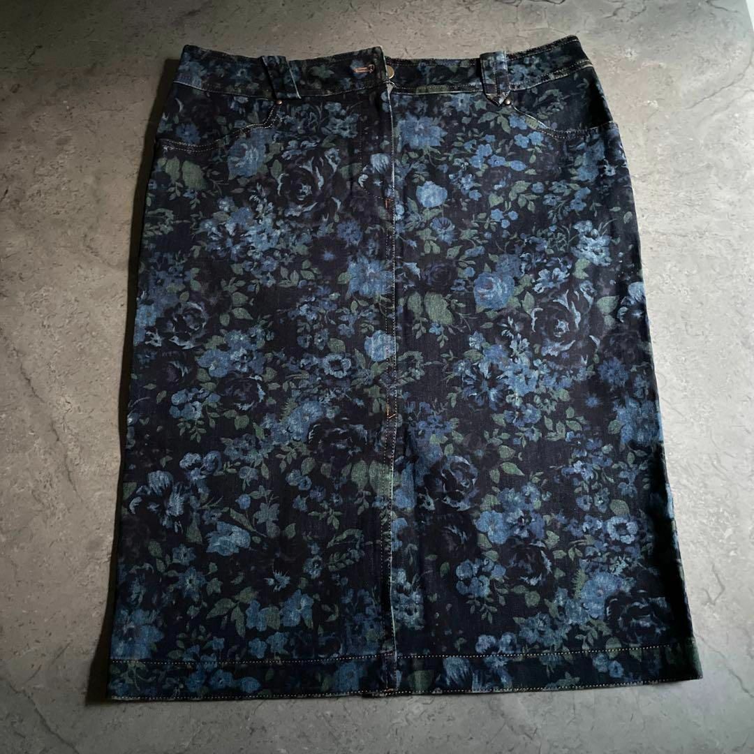 SAT NAM デニム 花柄 スカート ジーンズ ストレッチ 花柄 フラワー レディースのスカート(ロングスカート)の商品写真