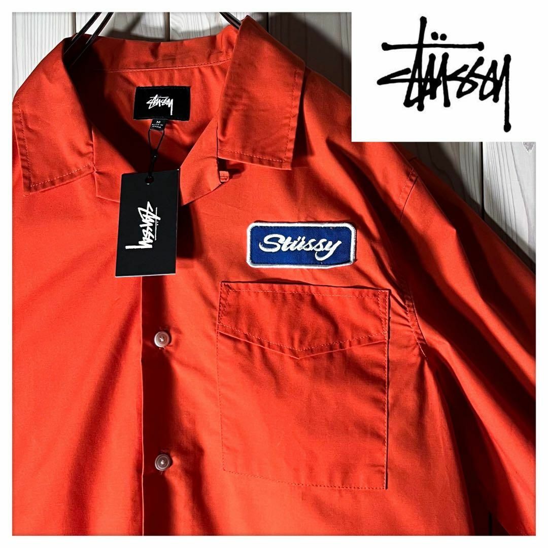 【新品 M】ステューシー stussy 刺繍ロゴ カバーオール ワークシャツ