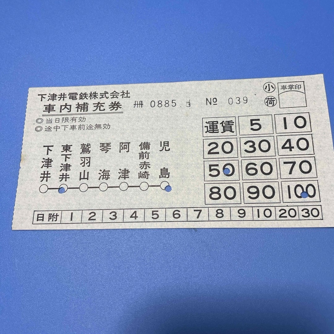 下津井電鉄　車内補充券　5円〜100円 エンタメ/ホビーのテーブルゲーム/ホビー(鉄道)の商品写真