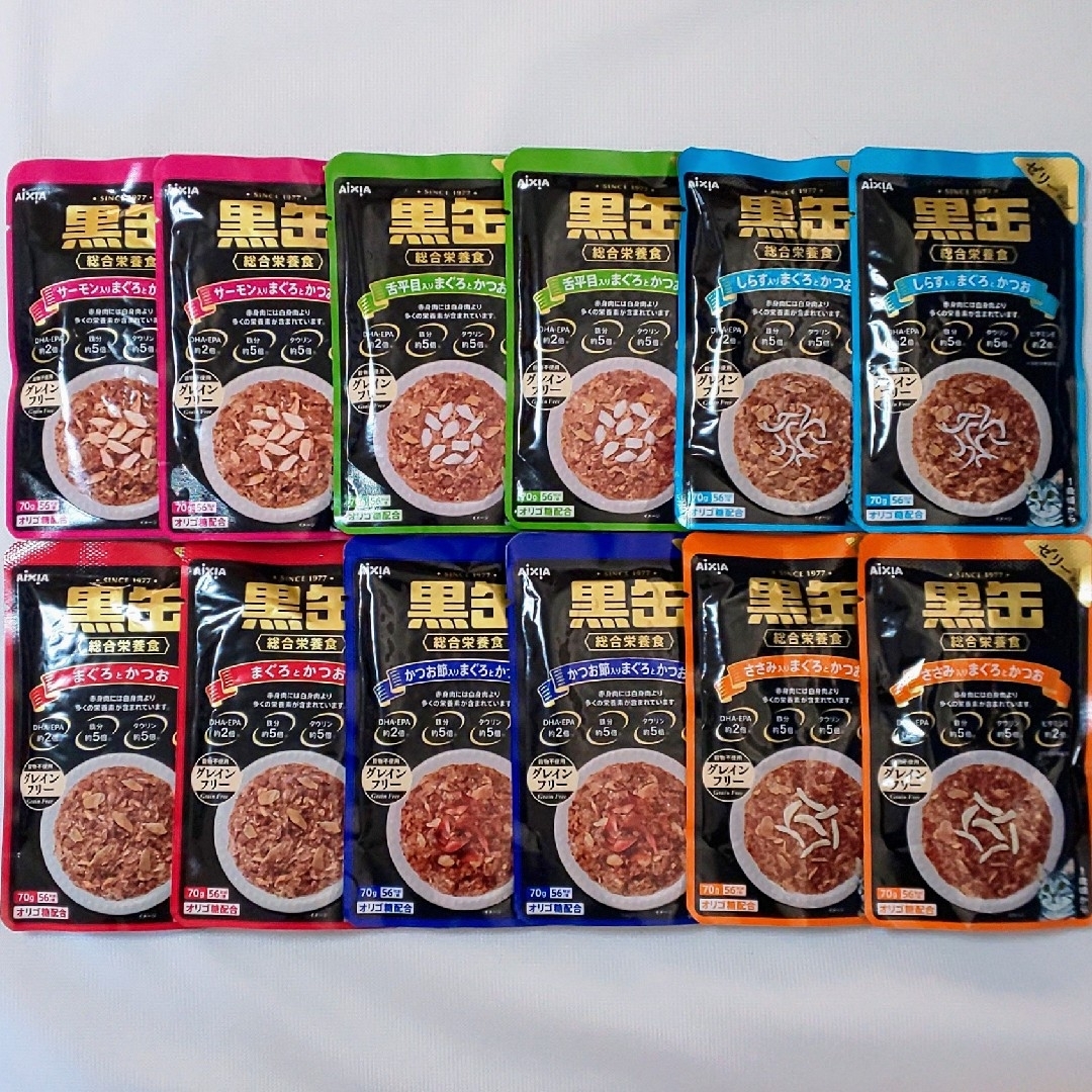 黒缶パウチ６種類★１２袋セット総合栄養食 グレインフリー  キャットフード その他のペット用品(猫)の商品写真