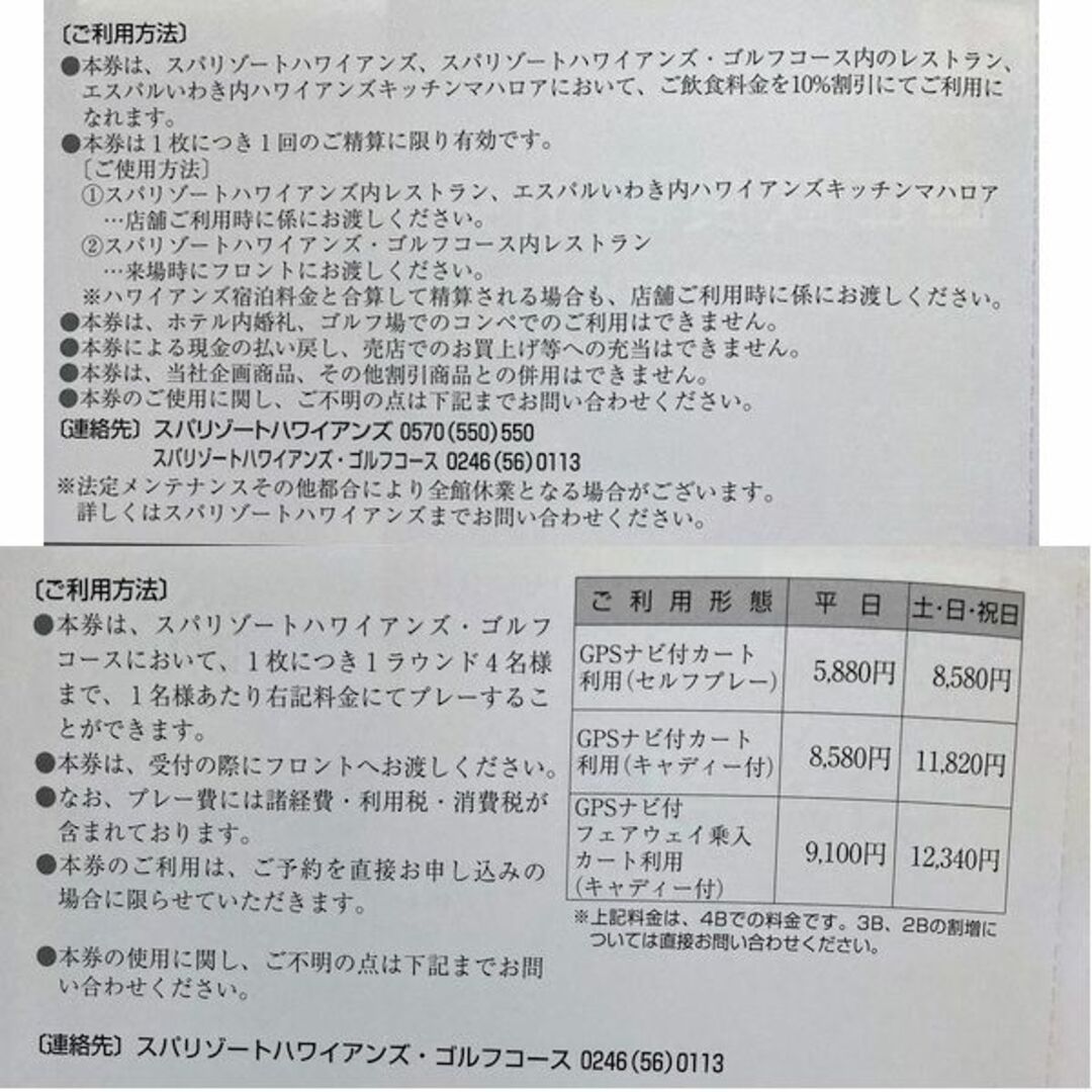 ハワイアンズ株主優待券1冊2024.12.31迄★送料無料★常磐興産①