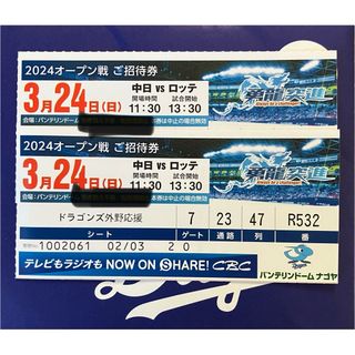 チュウニチドラゴンズ(中日ドラゴンズ)の送料込3月24日(日)中日対ロッテ戦バンテリンドーム　ドラゴンズ外野応援席ペア(野球)