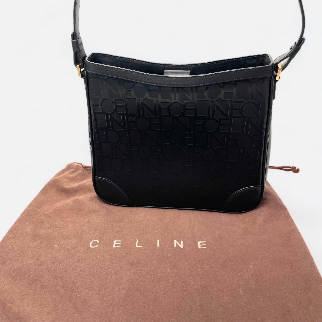 celine(セリーヌ)のヴィンテージ セリーヌ レザー ショルダーバッグ ブラック ゴールド オールド レディースのバッグ(ショルダーバッグ)の商品写真