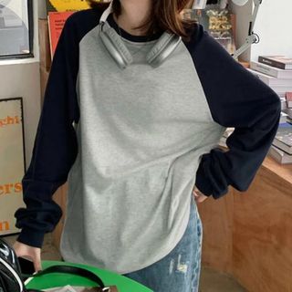 シーイン(SHEIN)のHoneyspot コントラスト ラグランスリーブ Tシャツ(Tシャツ/カットソー(七分/長袖))