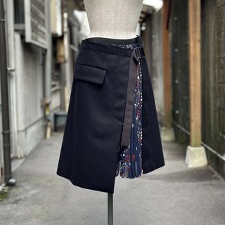 17aw 美品 サカイ ペイズリー プリーツ ドッキング ラップ スカート59cm