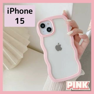 iPhoneケース iPhone15 ピンク ウェーブ 韓国 背面クリア カバー(iPhoneケース)