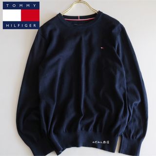 トミーヒルフィガー(TOMMY HILFIGER)の【TOMMY HILFIGER】ニット　綿100% フラグロゴ　紺　M★(ニット/セーター)