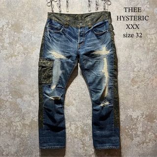 ジィヒステリックトリプルエックス(Thee Hysteric XXX)のTHEE HYSTERIC XXX ドッキング ダメージデニム レオパード カモ(デニム/ジーンズ)