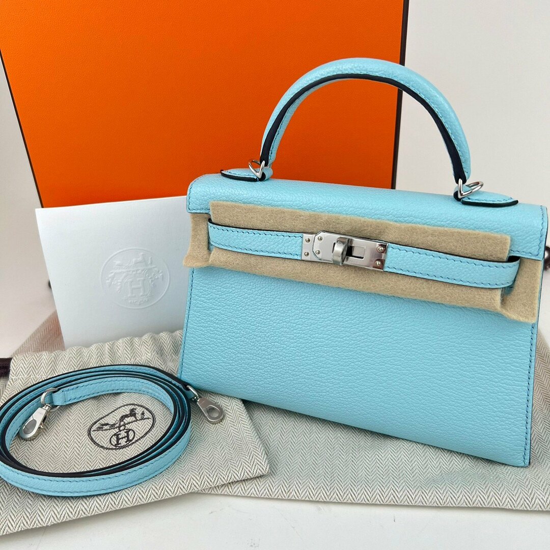 Hermes(エルメス)の新品未使用 B刻 HERMES エルメス Mini Kelly ミニケリー Bleu zephyr ブルーゼフィール PHW シルバー金具 レディースのバッグ(ショルダーバッグ)の商品写真