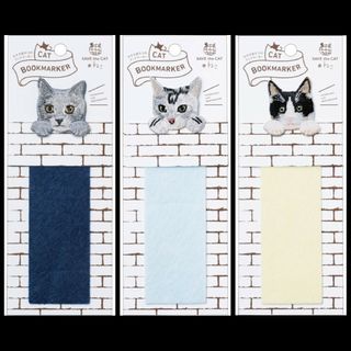 CAT BOOKMARKER　刺繍しおり  3種セット(しおり/ステッカー)